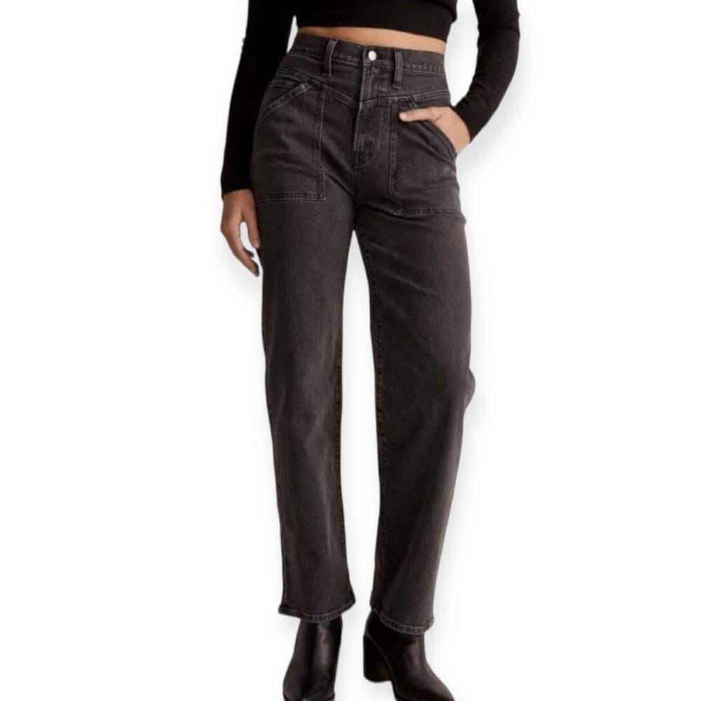 Madewell The Perfect Vintage Wide Leg Jean Patch Pocket Edition Black Wash 24